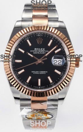 Rolex Super Clone Datejust ETA 3235 Movement 41MM Two Tone Rose Gold Plating Black Dial Watch
