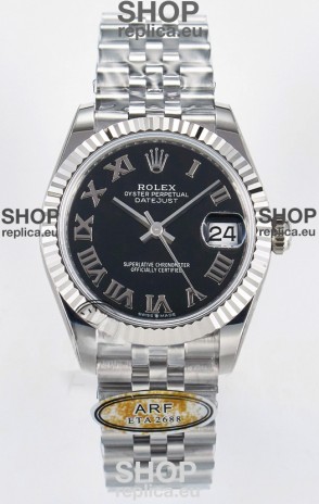 Rolex Super Clone Datejust ETA 2688 Movement 31MM Stainless Steel Black Roman Dial Watch 