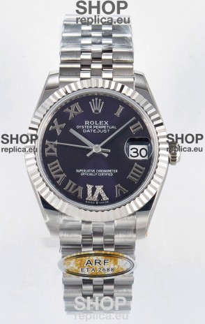 Rolex Super Clone Datejust ETA 2688 Movement 31MM Stainless Steel Purple Roman Dial Watch 