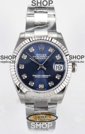 Rolex Super Clone Datejust ETA 2688 Movement 31MM Stainless Steel Blue Diamonds Dial Watch 