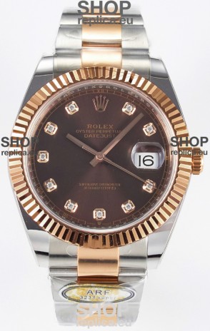 Rolex Super Clone Datejust ETA 3235 Movement 41MM Two Tone Rose Gold Plating Brown Dial Watch