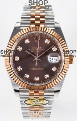 Rolex Super Clone Datejust ETA 3235 Movement 41MM Two Tone Rose Gold Plating Brown Dial Watch