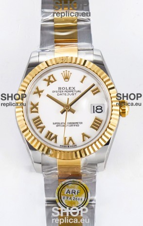 Rolex Super Clone Datejust ETA 2688 Movement 31MM Two Tone Yellow Gold Swiss White Dial