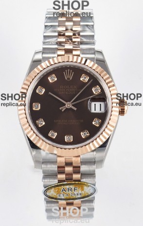 Rolex Super Clone Datejust ETA 2688 Movement 31MM Two Tone Rose Gold Swiss Brown Dial
