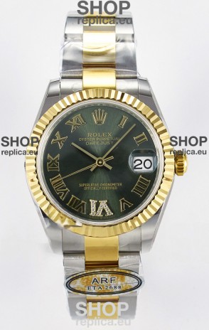 Rolex Super Clone Datejust ETA 2688 Movement 31MM Two Tone Yellow Gold Swiss Green Dial 
