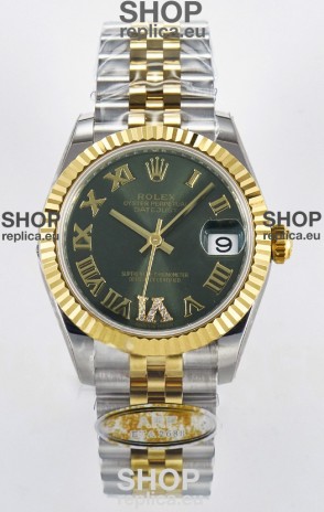 Rolex Super Clone Datejust ETA 2688 Movement 31MM Two Tone Yellow Gold Swiss Green Dial 