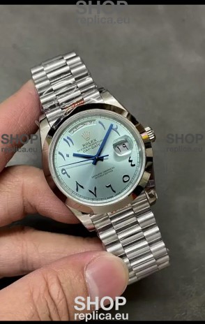 Rolex Day Date Presidential Stainless Steel ICE Blue Arab Dial Watch 40MM - 1:1 Mirror Quality