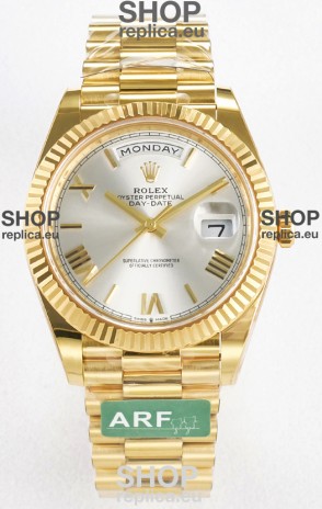 Rolex Day Date Super Clone 18K Yellow Gold Watch 40MM - Steel Dial 1:1 Mirror Quality