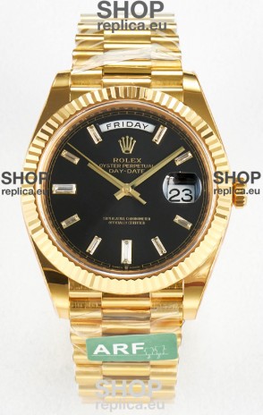 Rolex Day Date Super Clone 18K Yellow Gold Watch 40MM - Black Dial 1:1 Mirror Quality