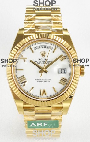 Rolex Day Date Super Clone 18K Yellow Gold Watch 40MM - White Dial 1:1 Mirror Quality