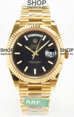 Rolex Day Date Super Clone 18K Yellow Gold Watch 40MM - Black Dial 1:1 Mirror Quality