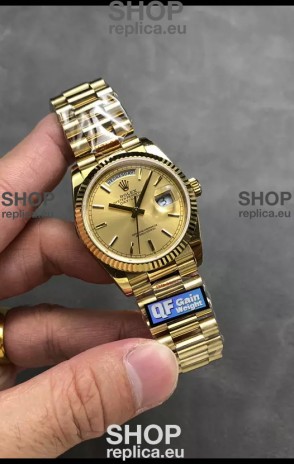 Rolex Day Date Super Clone Yellow Gold Case and Dial Stick Numerals Watch 36MM - 1:1 Mirror Quality