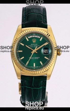 Rolex Day Date Yellow Gold 904L Steel Casing Watch in Green Dial 36MM - 1:1 Mirror Quality