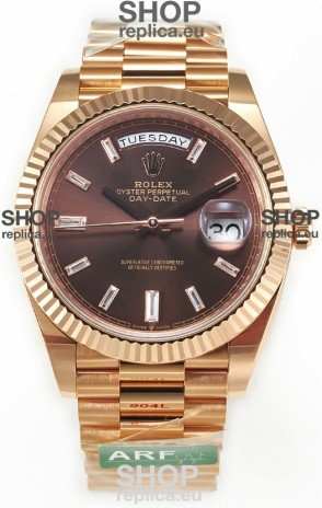 Rolex Day Date 40MM 1:1 Rose Gold in Brown Dial 1:1 Mirror Replica Watch