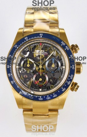Rolex Daytona Super Clone Artisans De Geneve Yellow Gold Watch Blue Bezel Skeleton Watch 