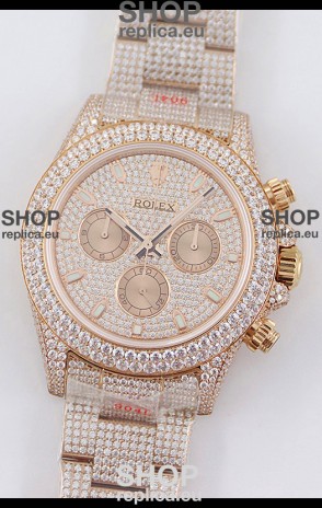 Rolex Cosmograph Daytona Rose Gold ICED OUT Cal.4130 Movement - 904L Steel Watch
