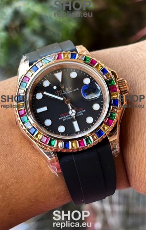 Rolex Yachtmaster 116695 Everose Gold Diamonds Cal.3235 Swiss 1:1 Ultimate 904L Steel Watch