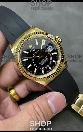 Rolex Sky-Dweller REF# M336235 Black Dial Yellow Gold Watch in 904L Steel Case 1:1 Mirror Replica