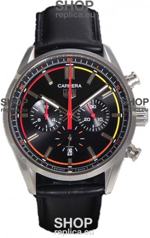 Tag Heuer Carrera Chronograph 42 Swiss Quartz Replica Watch Black Dial Leather Strap