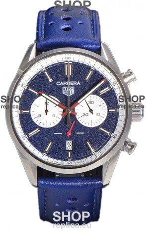 Tag Heuer Carrera Chronograph 43 Swiss Quartz Replica Watch Blue Dial Leather Strap 