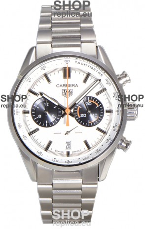 Tag Heuer Carrera Chronograph 43 Swiss Quartz Replica Watch White Dial Steel Strap 