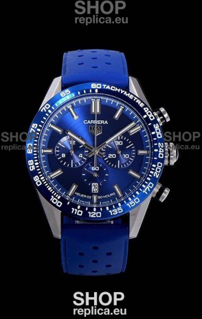 Tag Heuer Carrera Swiss Quartz Movement Replica Watch in Blue Dial - Blue Rubber Strap
