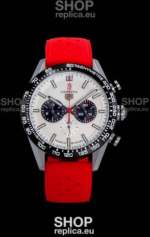 Tag Heuer Carrera Swiss Quartz Movement Replica Watch in White Dial - Red Rubber Strap