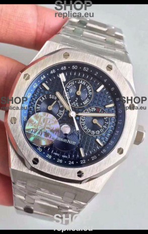 Audemars Piguet Royal Oak Perpetual Calendar Swiss Replica Steel Casing Watch in Blue Dial 