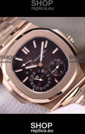 Patek Philippe Nautilus 5712/R 1:1 Quality Swiss Replica Watch in Brown Dial Gold Strap