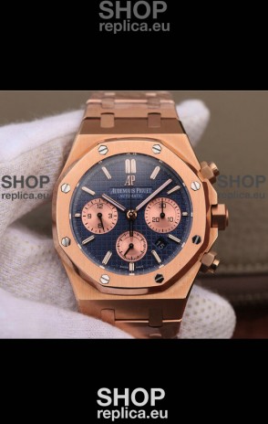 Audemars Piguet Royal Oak Chronograph Blue Dial Rose Gold on 904L Steel - 1:1 Mirror Replica