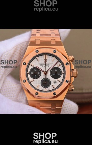 Audemars Piguet Royal Oak Chronograph White Dial Rose Gold on 904L Steel - 1:1 Mirror Replica