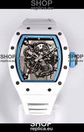 Richard Mille RM055 White Ceramic Casing 1:1 Mirror Replica Watch in White Strap