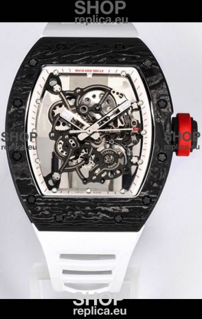 Richard Mille RM055 Black Carbon Casing 1:1 Mirror Replica Watch in White Strap