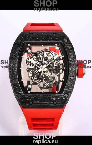 Richard Mille RM055 Black Carbon Casing 1:1 Mirror Replica Watch in Red Strap