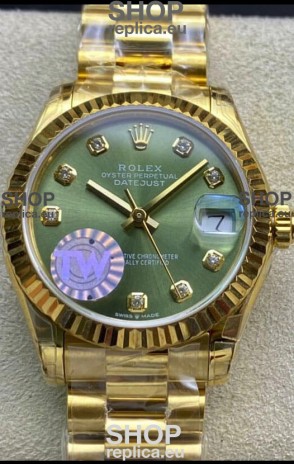 Rolex Datejust 278278 31MM Swiss Replica in 904L Steel Yellow Gold in Green Dial - 1:1 Mirror Replica