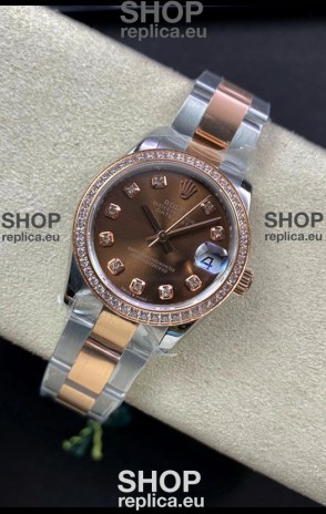 Rolex Datejust 278381 31MM Swiss Replica in 904L Steel Two Tone Rose Gold Brown Dial 1:1 Mirror Replica