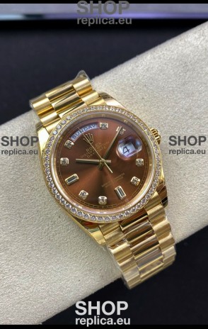 Rolex Day Date 36MM Yellow Gold M128348RBR-0005 in Brown Dial 1:1 Mirror Replica Watch