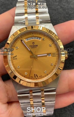 Tudor Royal Edition Watch - 1:1 Mirror Replica in Two Tone Casing - Gold Diamonds Dial