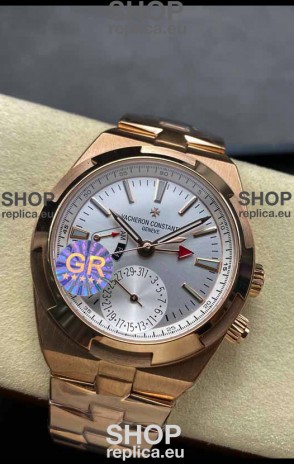Vacheron Constantin Overseas Dual Time Rose Gold 1:1 Mirror Swiss Replica Watch in Steel Dial