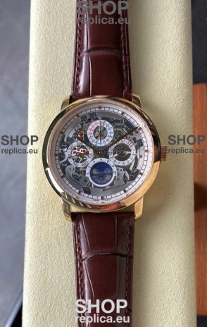 Vacheron Constantin Patrimony Traditionelle Rose Gold Skeleton Swiss Replica Watch 