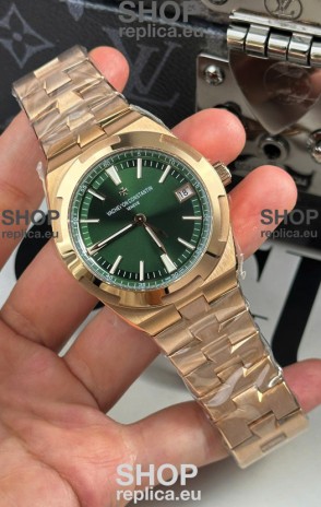 Vacheron Constantin Super Clone Overseas 1:1 Mirror Swiss Replica Watch in Rose Green Steel Dial