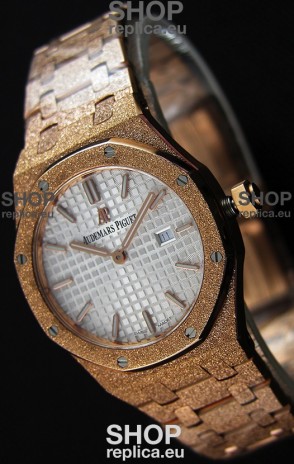 Audemars Piguet Royal Oak Frosted Rose Gold QUARTZ Watch White Dial 33MM - 1:1 Mirror Replica 