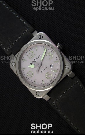 Bell & Ross BR03-92 Horolum Grey Dial Leather Strap Swiss Replica Watch 1:1 Mirror Replica