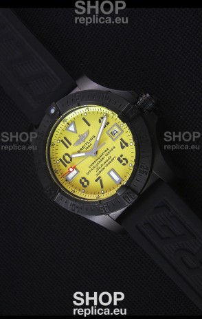 Breitling Avenger Blacksteel DLC Coated Swiss Replica Watch in Yellow Dial