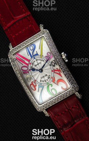 Franck Muller Long Island Color Dreams Ladies Swiss Replica Watch - Red Strap