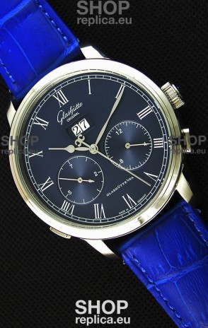 Glashuette Dual Sub Dial Japanese Replica Watch in Blue Dial