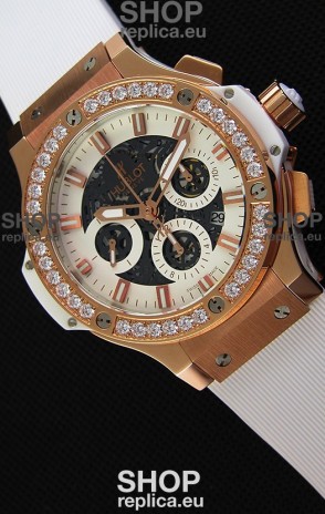 Hublot Big Bang Diamonds Bezel Watch in Pink Gold Case Swiss Replica Watch