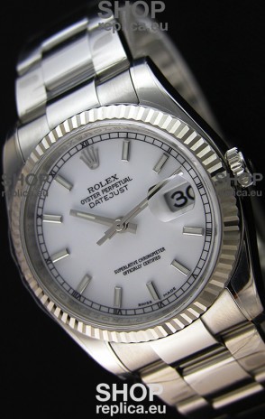 Rolex Datejust 36MM Cal.3135 Movement Swiss Replica White Dial Oyster Strap - Ultimate 904L Steel Watch 