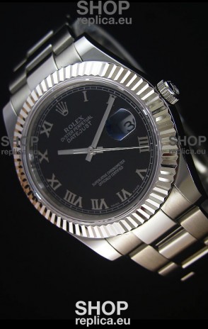 Rolex Datejust II 41MM with Cal.3136 Movement Swiss Replica Watch in Black Dial Roman Numerals