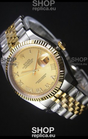 Rolex Datejust Replica Watch Gold with Roman Dial in 36MM with 3135 Swiss Movement 